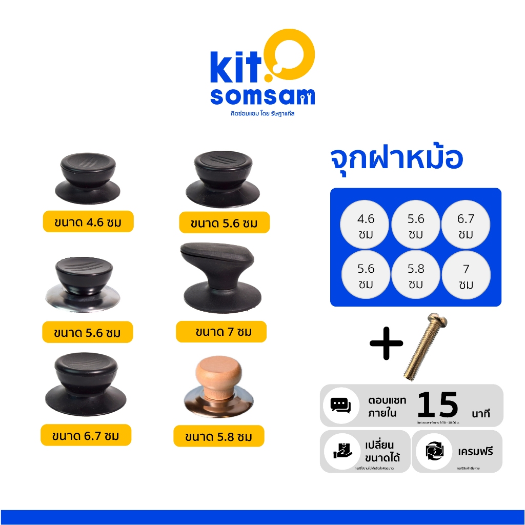 จุกฝาหม้อ สำหรับ ฝาปิดหม้อ พร้อมน็อตในการถอดเปลี่ยน ให้กลับมาใช้ได้ วัสดุทำจากพลาสติกอย่างดี