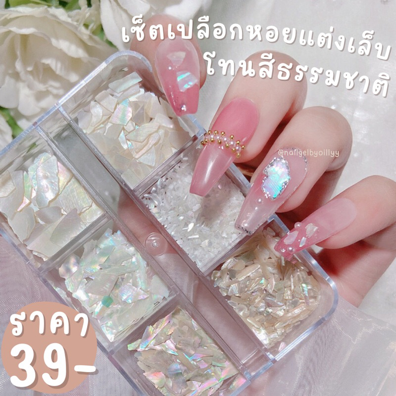 เซ็ตเปลือกหอยแต่งเล็บโทนสีธรรมชาติ พร้อมส่ง ยกเซ็ต6แบบ เปลือกหอยแต่งเล็บ