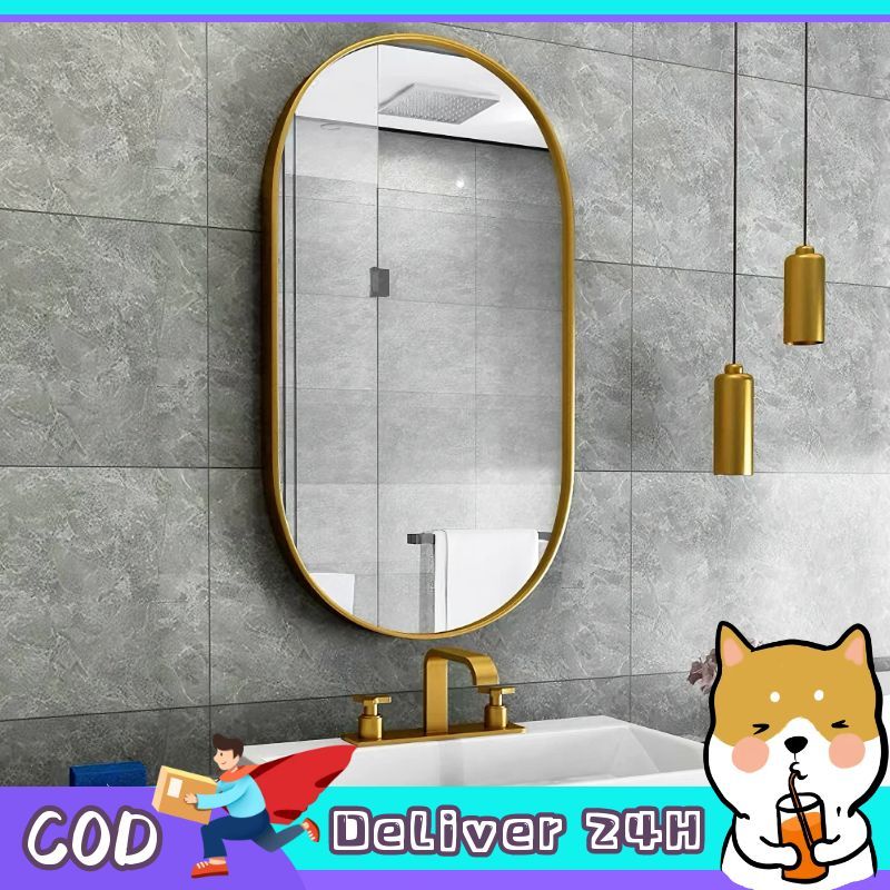 Dogegg🐶กระจกติดผนัง กระจกติดห้องน้ำ ติดแนวนอนหรือแนวตั้งได้ ทรงวงรี คมชัดแบบHDไม่หลอกตา กรอบอลูมิเนียม