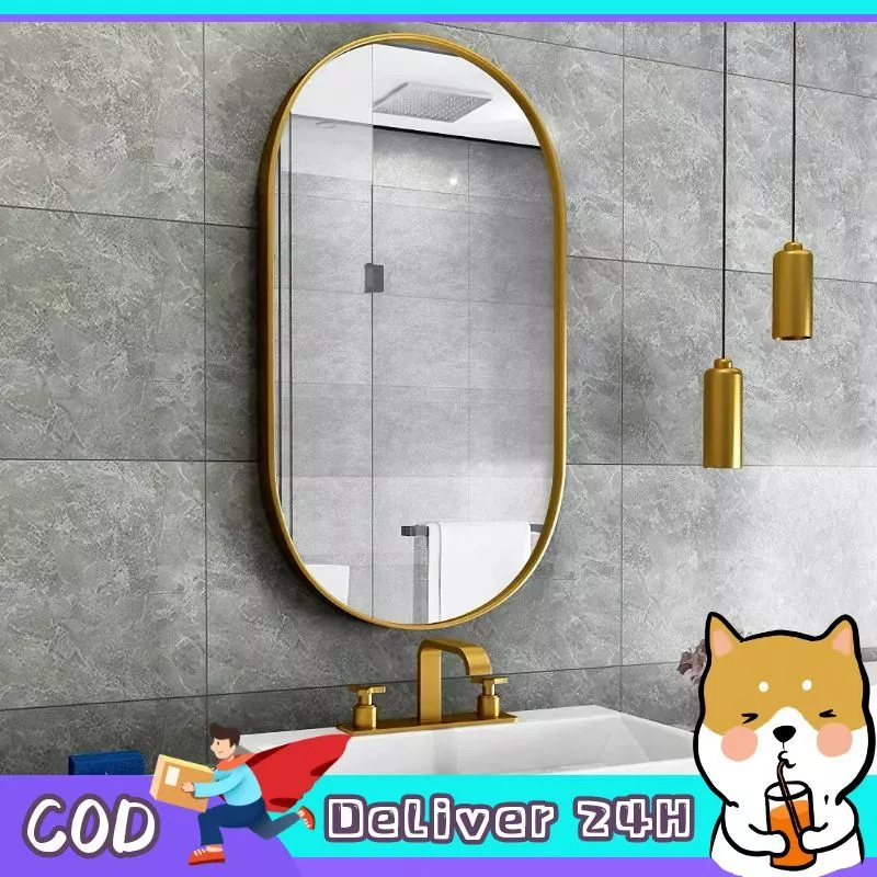 Dogegg🐶กระจกติดผนัง กระจกติดห้องน้ำ ติดแนวนอนหรือแนวตั้งได้ ทรงวงรี คมชัดแบบHDไม่หลอกตา กรอบอลูมิเนียม