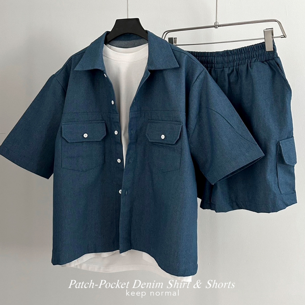 Denim Patch Pocket Crop Shirt - Short Sleeve เชิ้ตเดนิมผุ้ชาย