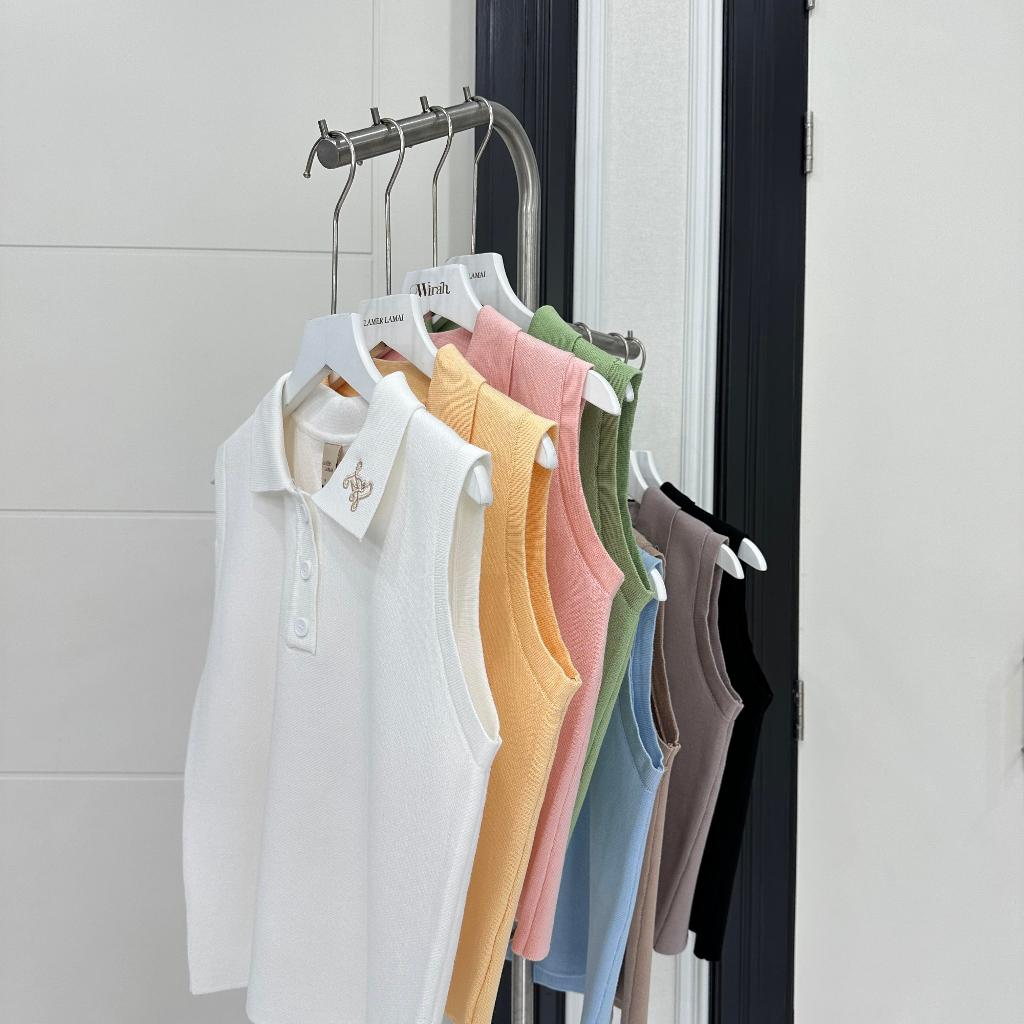 J07 Tara Top เสื้อเเขนกุดคอปกสีพสาเทลสุดน่ารัก มี7สีฟ้า เขียว กะปิ ชมพู ดำ ส้ม โอวัลติน ขาว