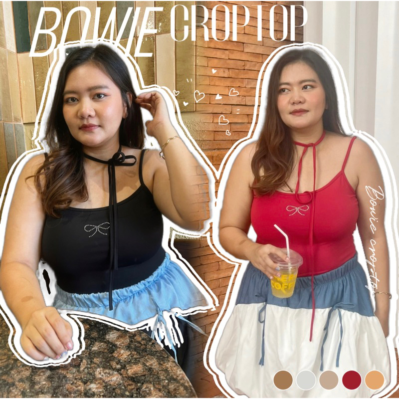 (-50% ลด150)[อก 33-44”]เสื้อสายเดี่ยวลายโบว์ สาวอวบ - Bowie croptop