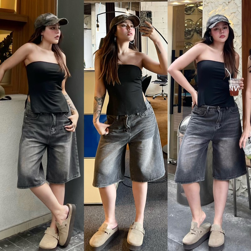 "BLACKJORTS" 3 ส่วนสีดำฟอกขาว YAYA พร้อมส่ง