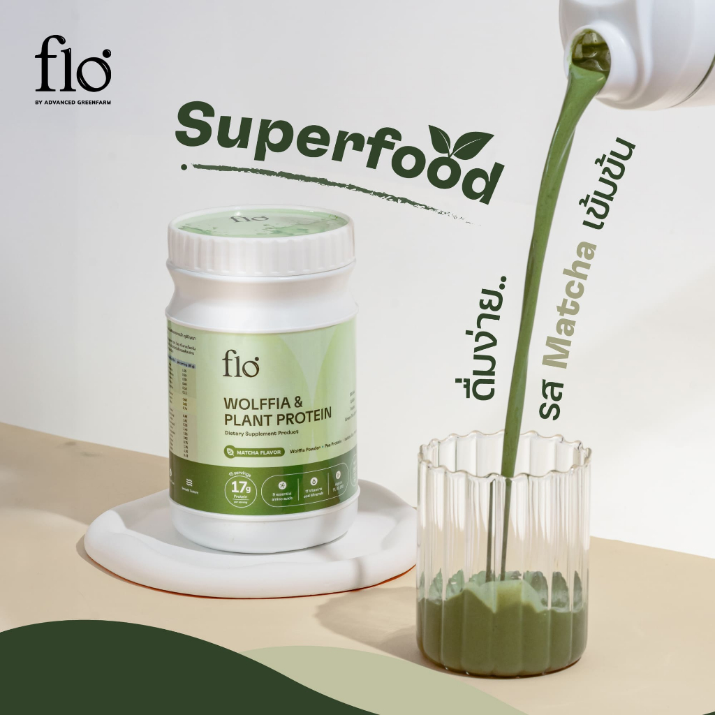 flo Wolffia & Plant Protein - Matcha โฟลวูล์ฟเฟีย โปรตีน ไข่ผำ ชงดื่ม รสชาเขียว