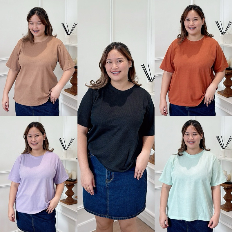มีสีใหม่เข้า เสื้อยืดคอกลม ผ้าวาฟเฟิล ทรงโอเวอร์ไซต์ สาวอวบ อก44-50 ใส่สบายมากๆ