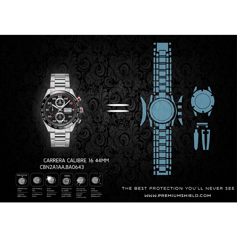 ฟิล์มกันรอยนาฬิกา Protection Film สำหรับ แบรนด์ Tag Heuer Carrera Calibre 16 44mm Ref.CBN2A1AA.BA064