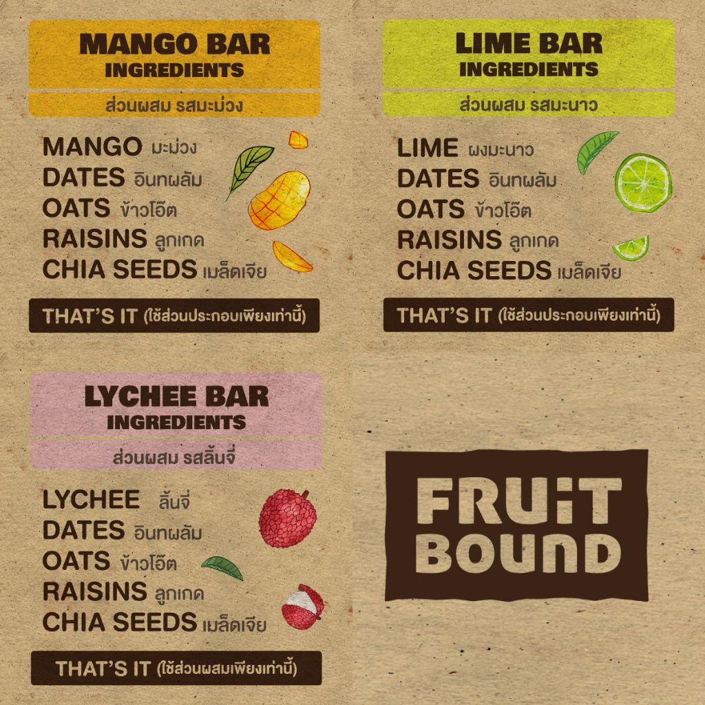 Fruit Bound ฟรุตเบานด์ ธัญพืชอัดแท่ง ขนมคลีน ขนมคนรักสุขภาพ ขนมวีแกน Healthy Snack Vegan Snack - รูปที่ 3