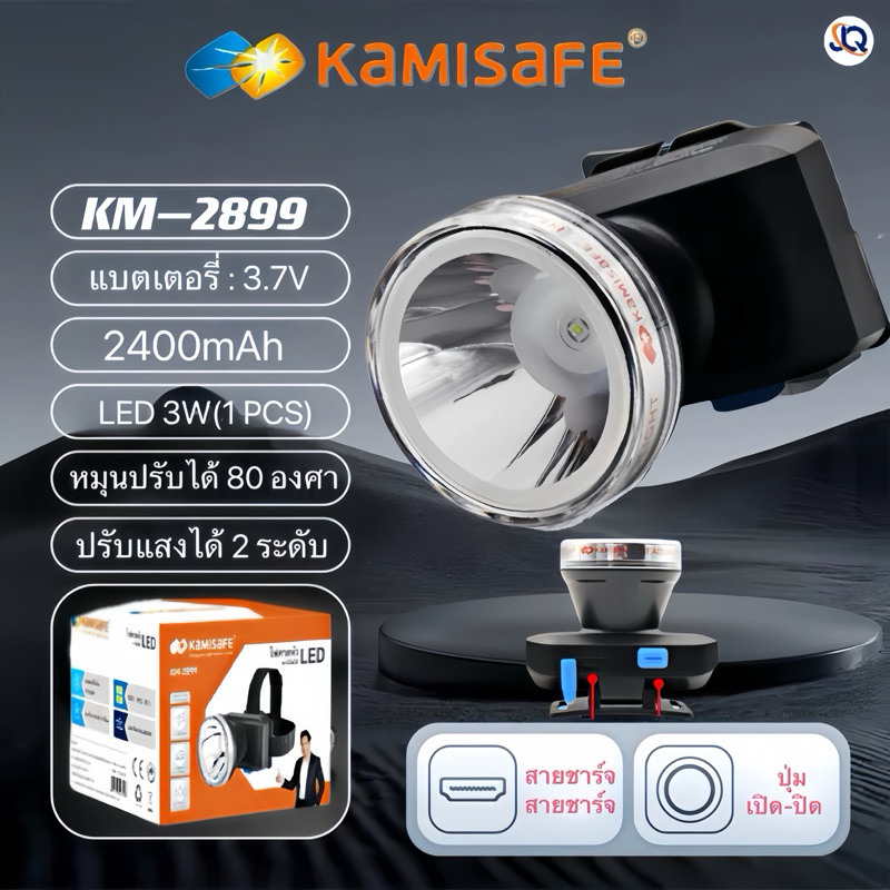 ไฟฉายคาดหัว ไฟฉาย LED 3W ชาร์จไฟได้ ลุยฝนได้ ไฟฉายเดินป่า แบตลิเธียมไอออน