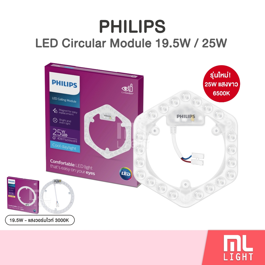 Philips LED Ceiling Module Circle 19.5W (แสงวอร์ม) 20W/25W (แสงขาว) แผงไฟ led ไฟเพดาน แผงไฟโมดู โคมไฟเพดาน โคมซาลาเปา