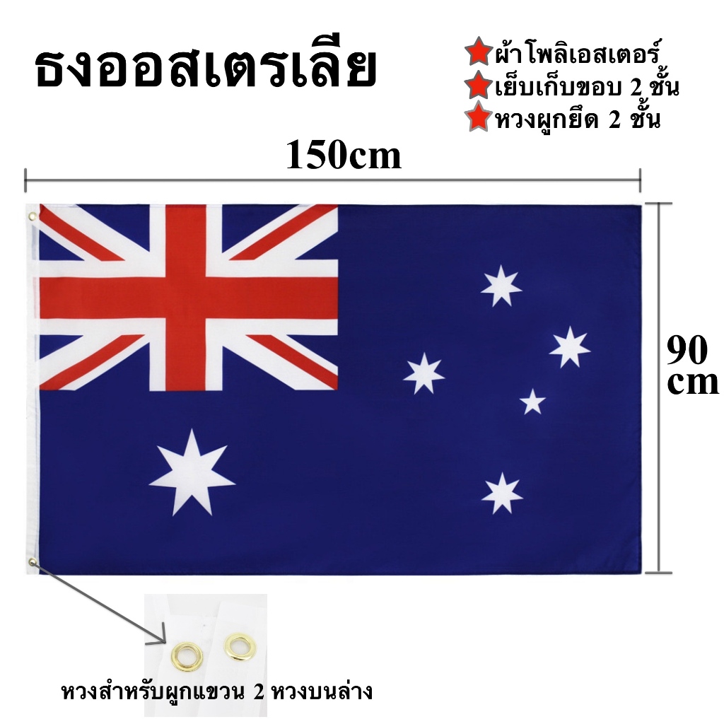 ธงชาติออสเตรเลีย Australia Flag 90x150cm ผ้าโพลีเอสเตอร์พิมพ์สองหน้า พร้อมส่งในไทย