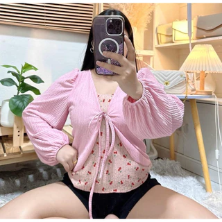 049 เสื้อสาวอวบ แต่งทูโทน ลายเชอรี่ อก 34-44