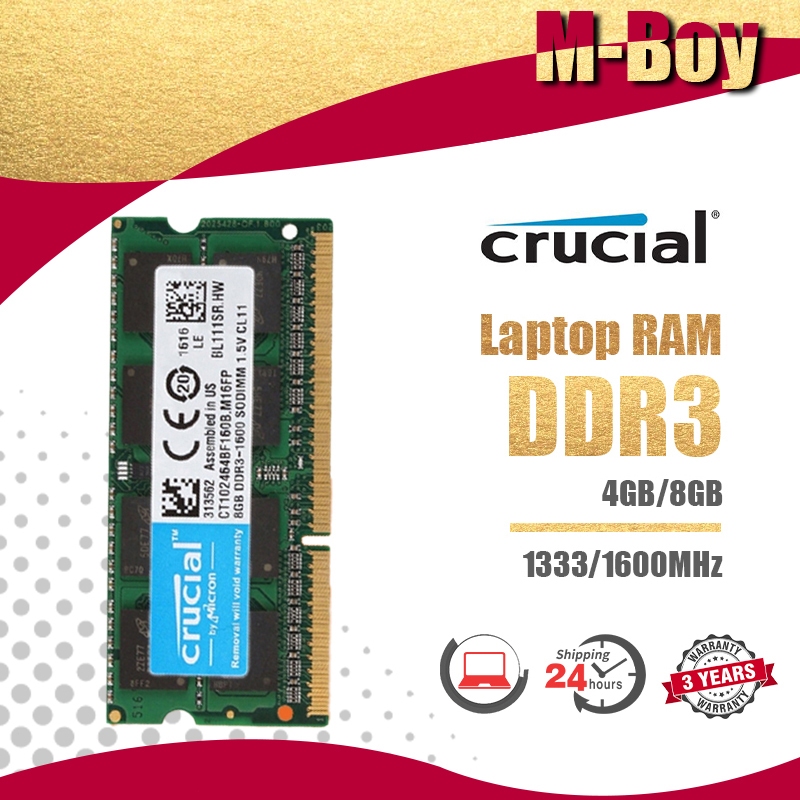 【สินค้าเฉพาะจุด】Crucial 4GB/8GB Laptop RAM DDR3 1600MHZ SODIMM PC3-12800 memory for notebooks