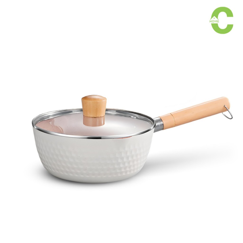 HOMEC หม้อเคลือบเทฟล่อน หม้อเคลือบ ไม่ติดกระทะ พร้อมด้ามจับ สะดวกต่อการใช้งาน 2ขนาด 18 และ 20cm.