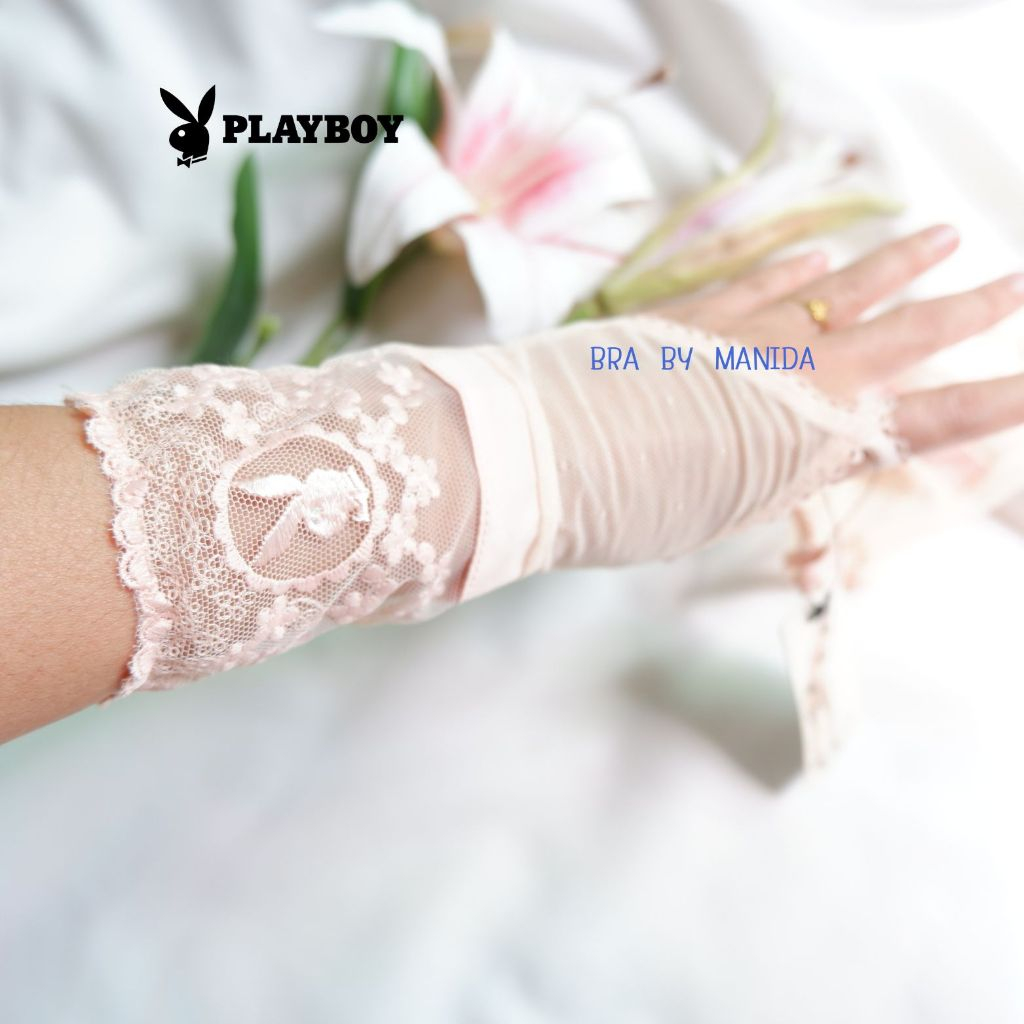 Playboy  แท้ ถุงมือ Freesize สีชมพูอ่อน ผ้าลูกไม้ทอลาย Playboy ทั้งตัว❤️🤍จากราคา 390 🤍❤️