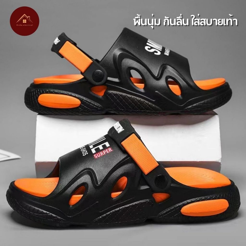 รองเท้าแตะ พื้นนิ่ม มีรัดส้น เบา ใส่สบาย แบบสวมเหมาะสำหรับผู้ชาย