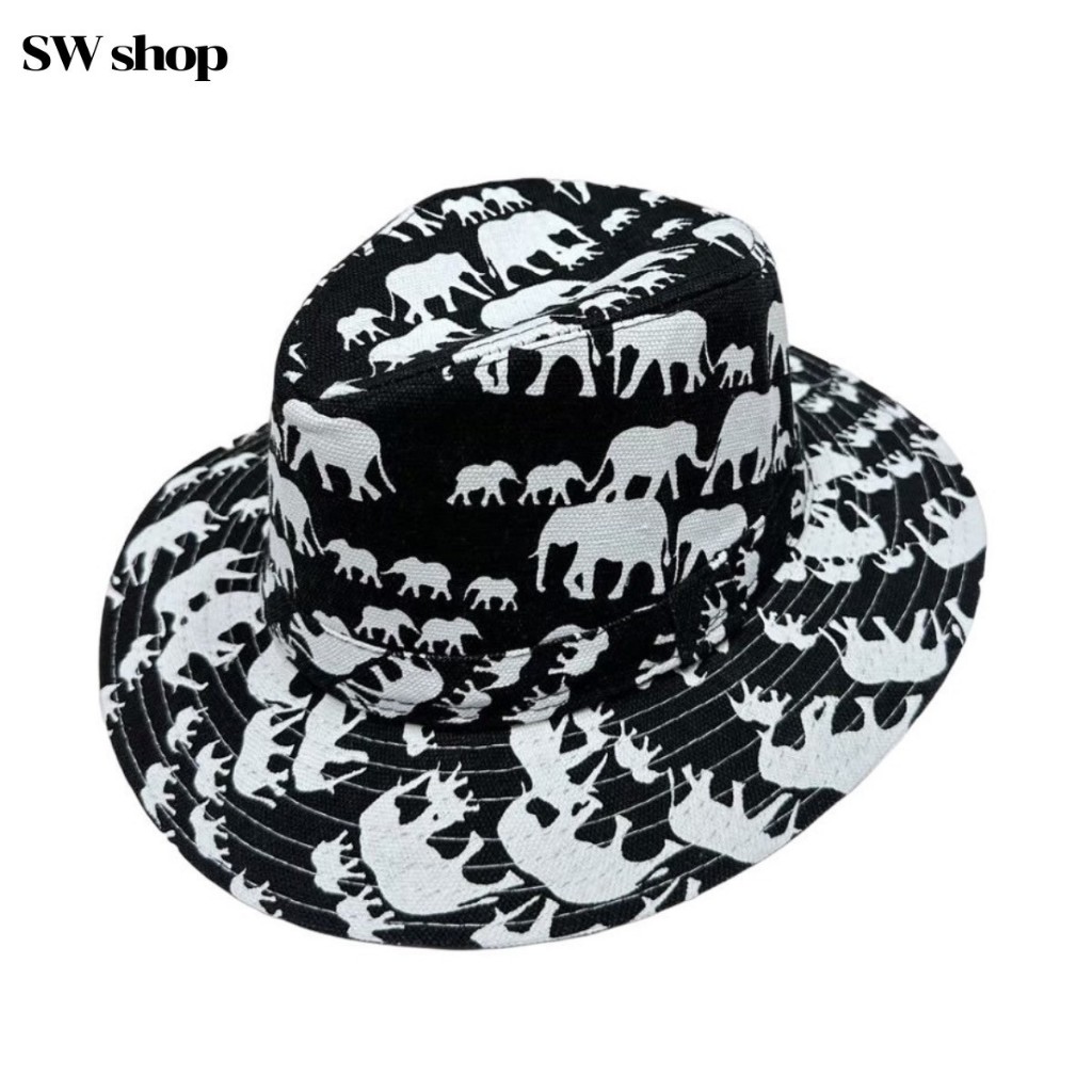SW หมวกบักเก็ต ทรงปานามา ลายปักช้าง มีให้เลือก 5 สี