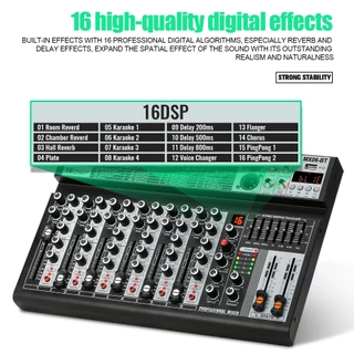 NEW BAXS เครื่องผสมเสียงมืออาชีพ 6 ช่องผสม MX06BT EQ เอาท์พุท 16DSP USB บลูทู ธ / MP3 สัญญาณผสม ได้หลายเครื่อง