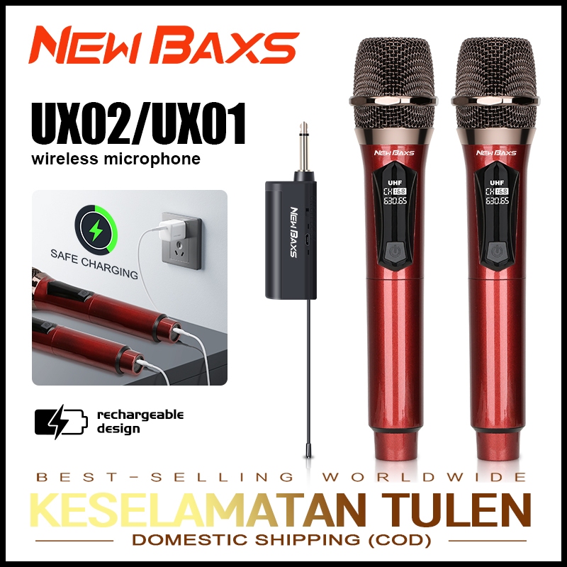 NEW BAXS UX01/UX02ไมโครโฟนไร้สายชาร์จได้ 2 ไมโครโฟนแบบใช้มือถือ50M ระยะทางรับUHF