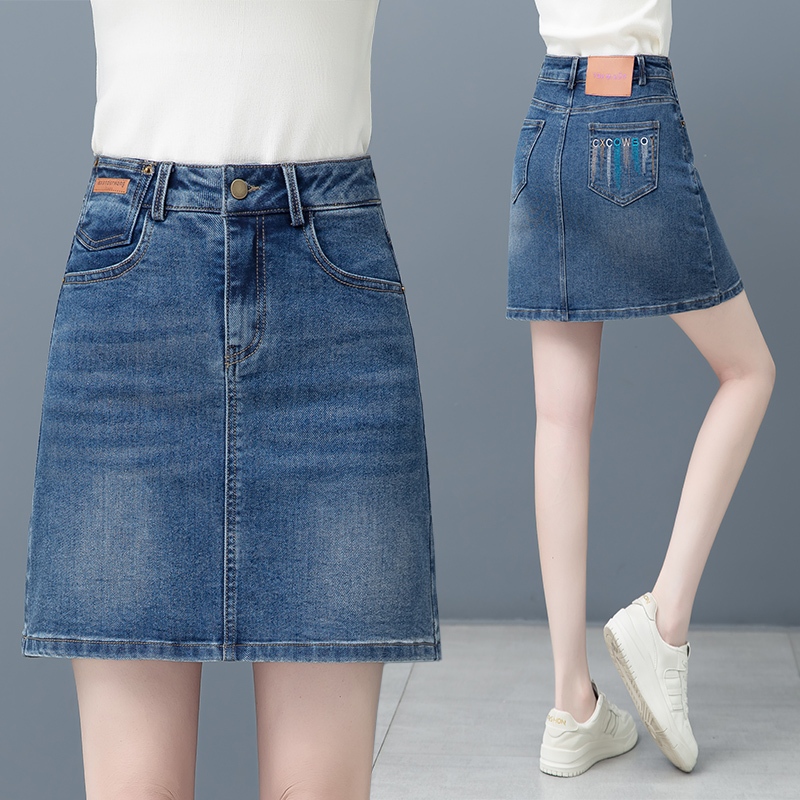 beautified กระโปรงยีนส์เอวสูงวัยรุ่น ยีนส์ทรงA เก็บทรงสวย