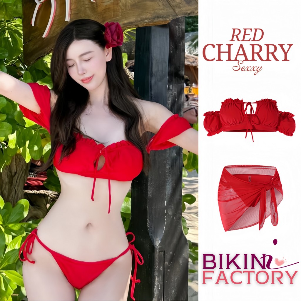 BIKINI FACTORY ชุดว่ายน้ำ ชุดว่ายน้ำเกาะอก ชุดว่ายน้ำน่ารัก 🌹 มีไซส์ M-XL | น้ำหนัก 40-65 กก. Y059
