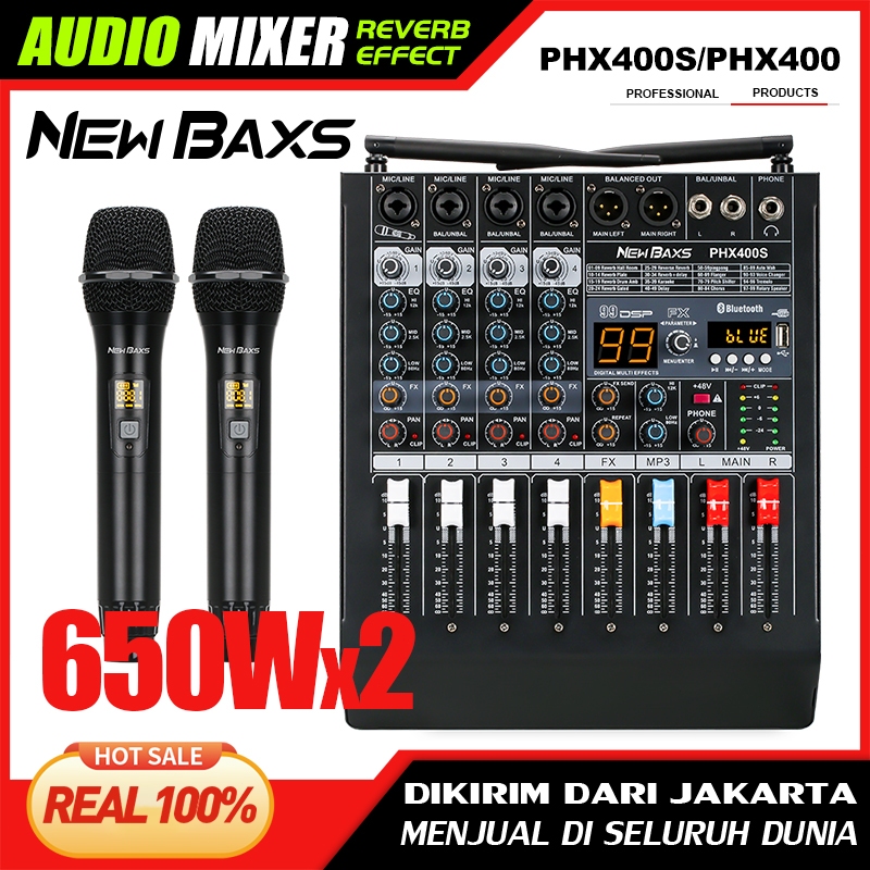NEW BAXS PHX400/Phx400S/600/800 S 4/6/8 ช่องทาง Mixer  EQ ไมโครโฟนไร้สายช่วง 80m ช่วง 650W Amplifier KTV mp3/usb 99DSP