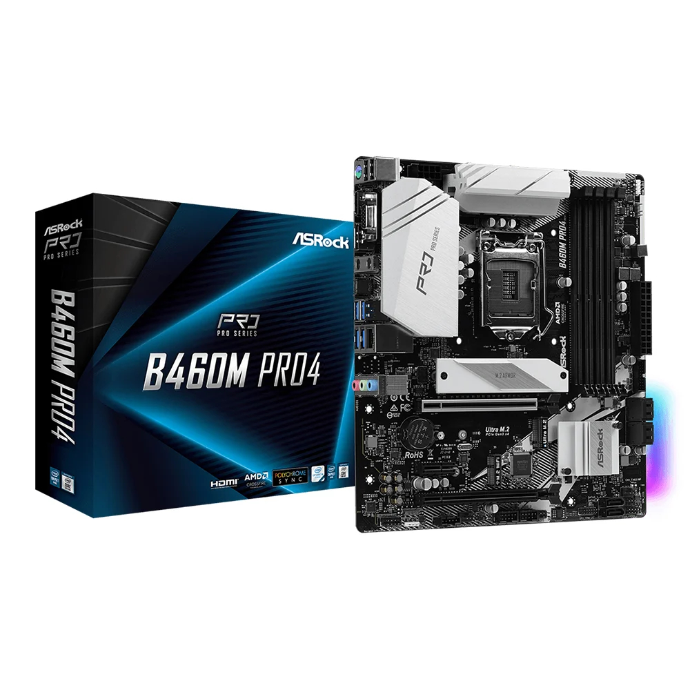 MAINBOARD 1200 ASROCK B460M PRO4 + wifi  gen10-11 ชิ้นค้าใช้งานแล้ว ครบกล่อง สภาพดี พร้อมฝาหลัง