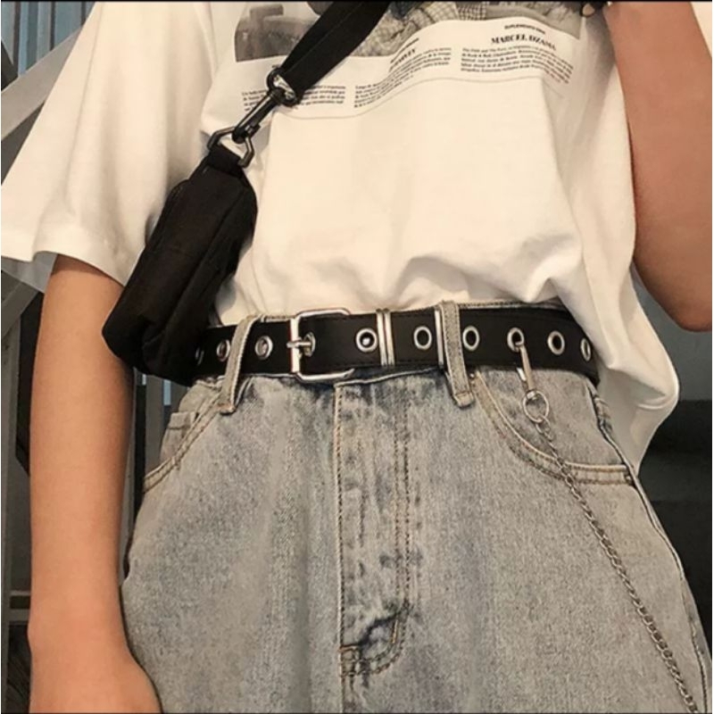 เข็มขัดแฟชั่น​ ผู้หญิง​  หนังวินเทจ​ ฟรีโซ่ห้อย พร้อมส่งจากไทย