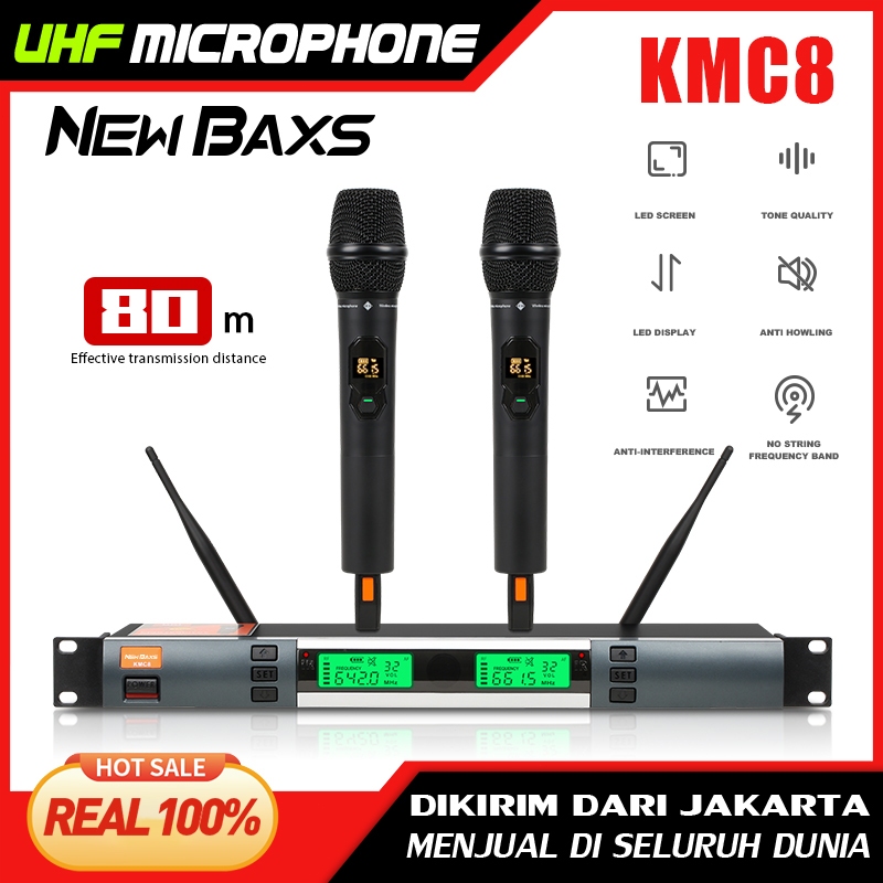 NEW BAXS KMC8 ไมโครโฟนมืออาชีพหนึ่งลากสอง UHF ไร้สายเซ็กเมนต์ปรับความถี่พูดคุยง่ายบ้าน KTVกลางแจ้งการประชุมเวทีประสิทธิภ