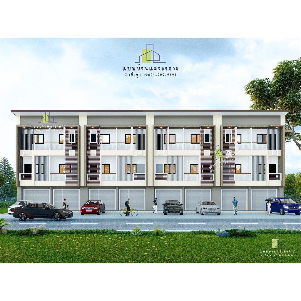 แบบอาคารพาณิชย์ บ้านแถว 3 ชั้น 8 คูหา   B-008