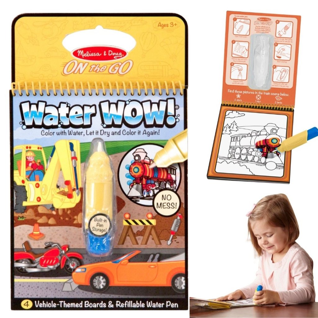 Melissa & Doug ชุดระบายสีด้วยน้ำรียูสซาเบิล ชุดยานพาหนะ พร้อมปากกาแบบเติมน้ำได้  Water Wow Vehicles