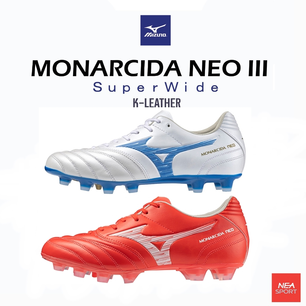 [ลด20% เก็บโค้ด 20XTRA99] MIZUNO MONARCIDA NEO III SW KL หน้ากว้างพิเศษ หนังจิงโจ้ รองเท้าฟุตบอล สตั