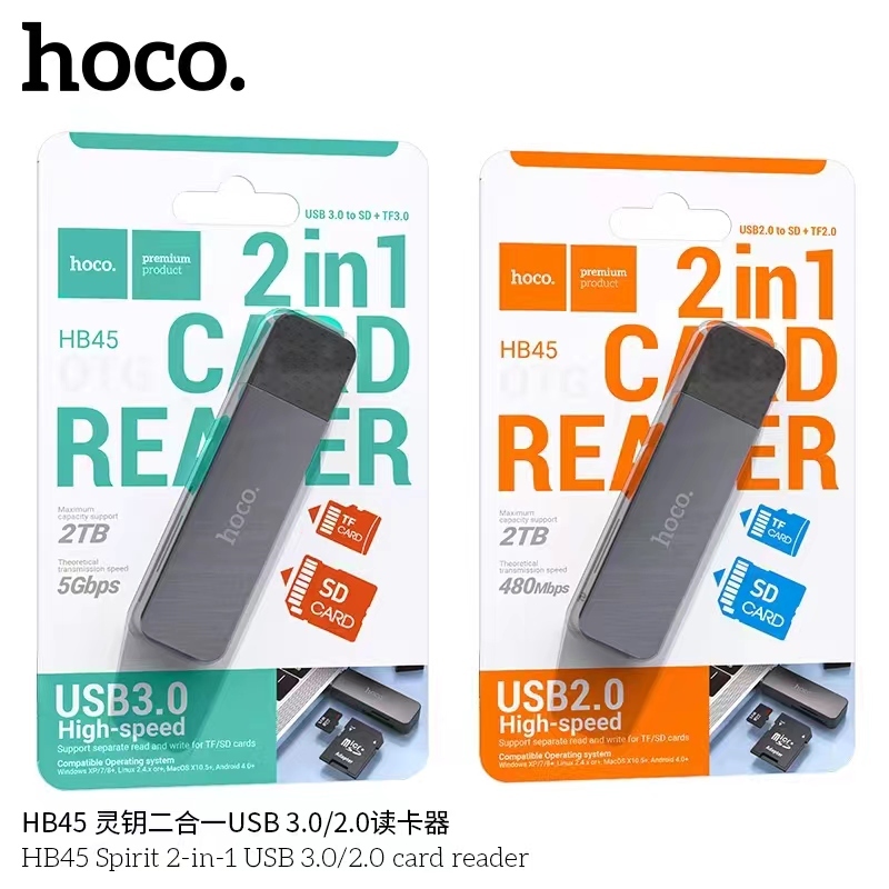 การ์ดรีดเดอร์ HOCO HB45 การ์ด SD/TF Card Reader Type-C/USB 3.0 ความเร็วสูง 5Gbps ความจุสูงสุด 2TB