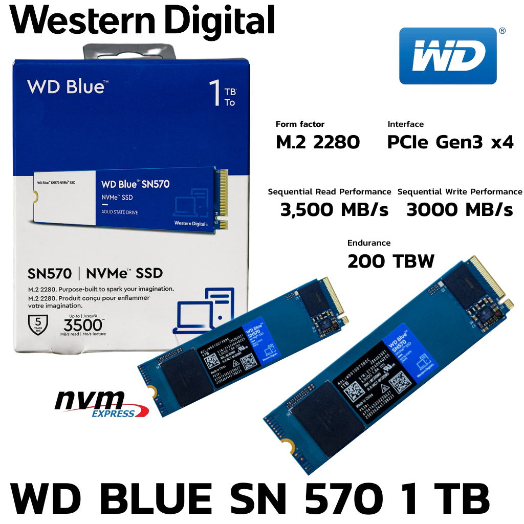 M.2 NVME 1 TB SSD WD BLUE SN570 - PCIe 3/NVMe M.2 2280 (เอสเอสดี)