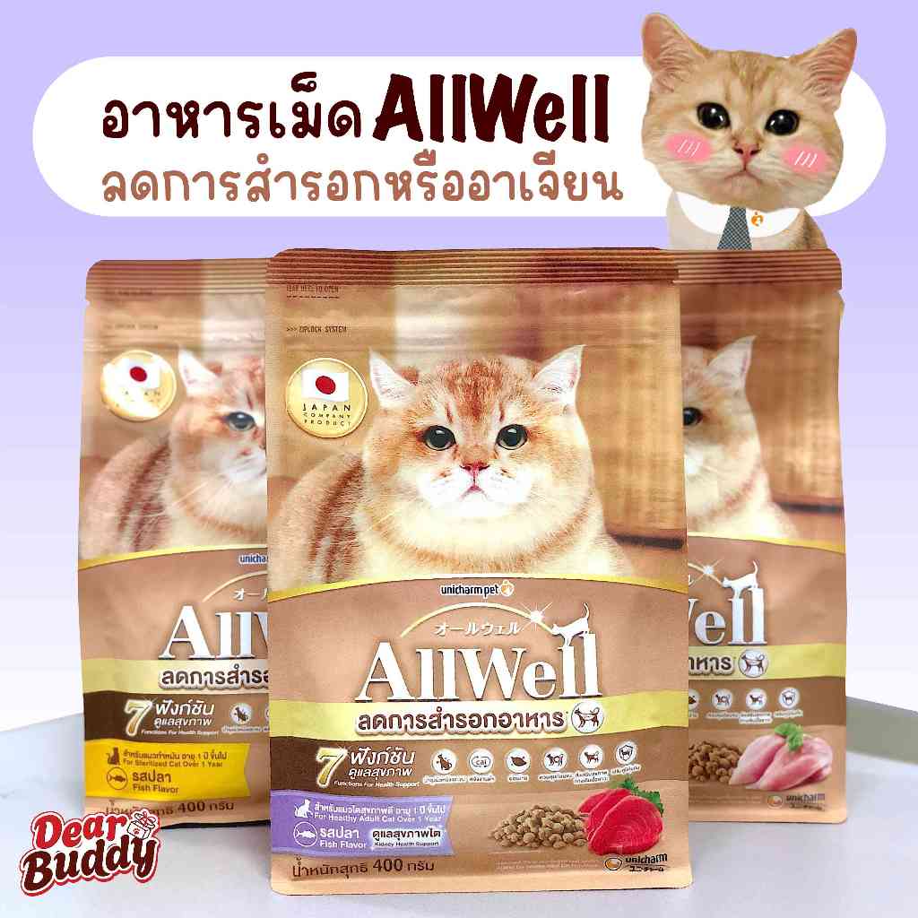 [ลดสำรอก!] ALLWELL อาหารแมวชนิดเม็ด 400 กรัม อาหารแมว