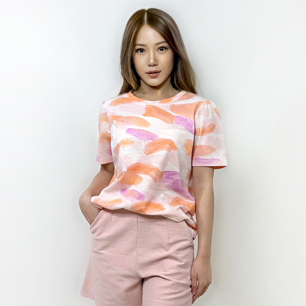 Blue Corner เสื้อยืดลายมัดย้อม สีส้ม / Puff Sleeves T-Shirt (Orange)