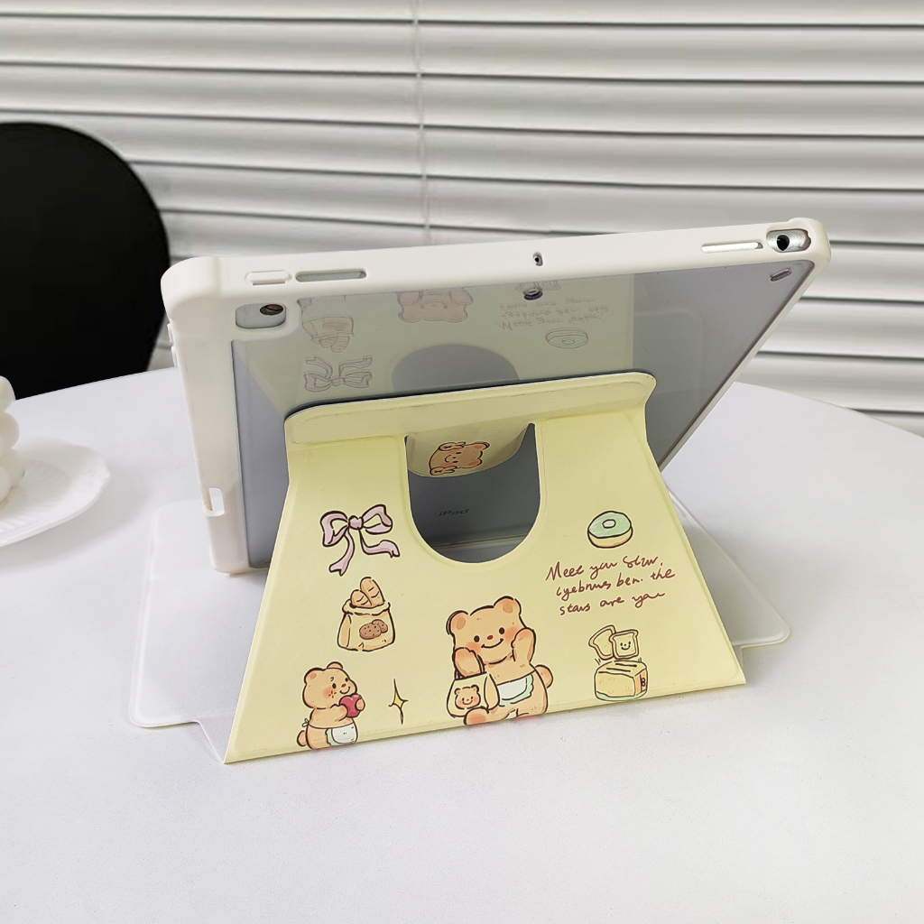 360 หมุนหมีเนย เคสสำหรับไอเเพด แบบใส่ปากกาได้สำหรับรุ่นไอแพด10.9 2/3/4 Air2 Pro9.7 gen8 gen9 10.2 pro10.5 Air3 Air4 Air5