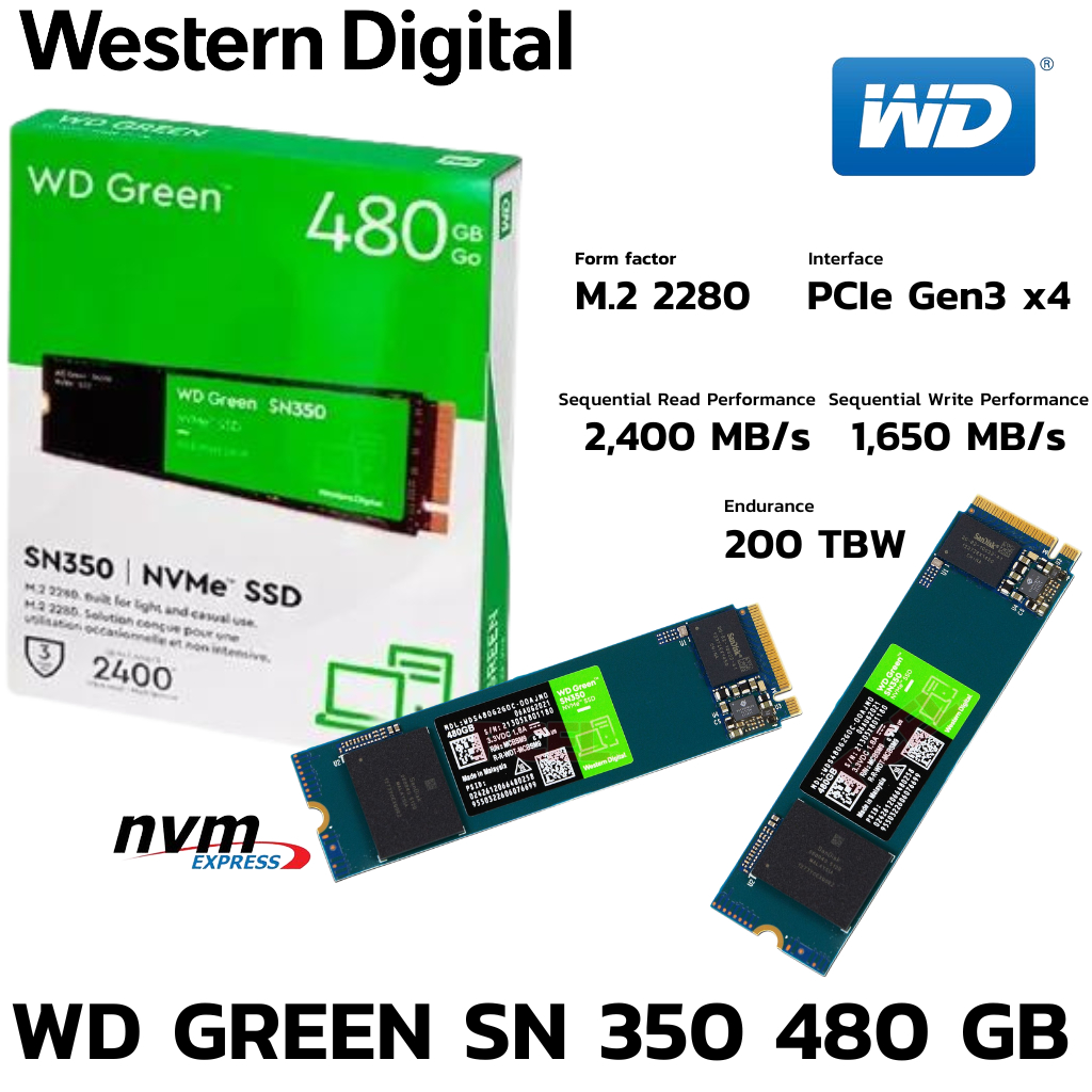 M.2 NVME 480GB WD GREEN SN350 PCIe M.2 2280