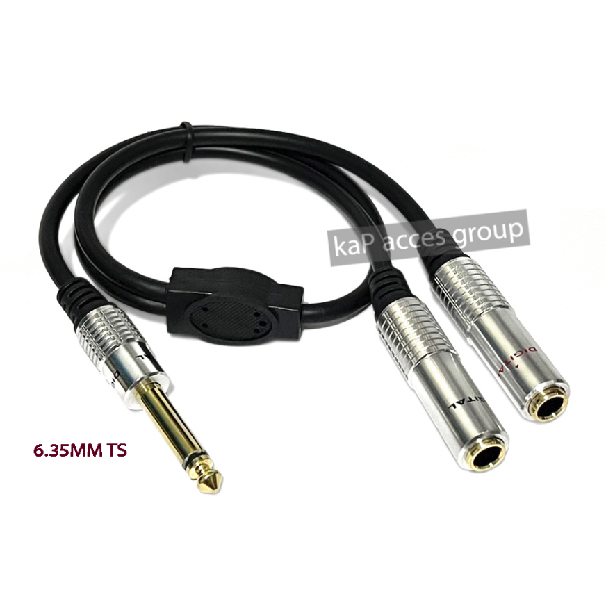 Audio Jack 6.35MM ( 1/4" ) Male Mono TS to 2 x 6.35MM Female Dual Core 50cm. Cable