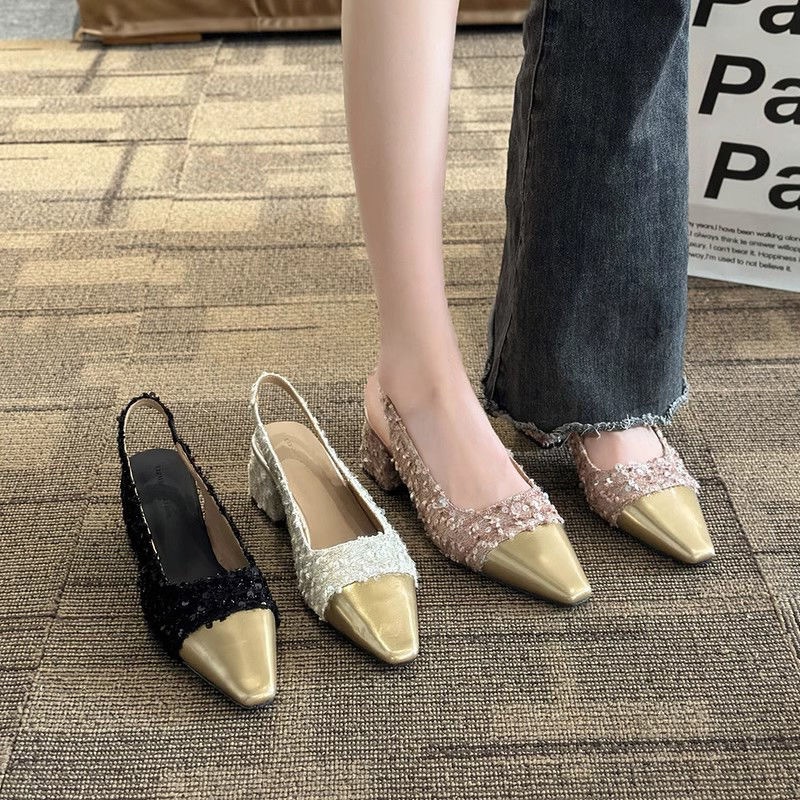 🔥จัดส่งใน24ขั่วโมง🔥รองเท้าส้นสูงแฟชั่นสไตล์เกาหลี กริช แหลม รองเท้าผู้หญิงที่สง่างาม 3สี ชมพู/ขาว/ดำ