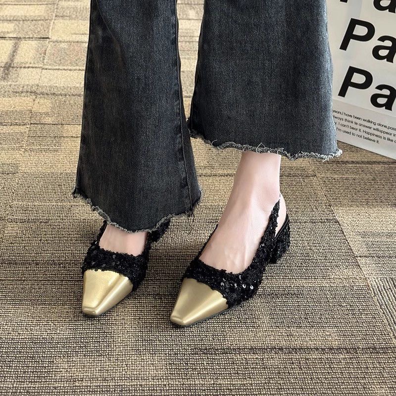 🔥จัดส่งใน24ขั่วโมง🔥รองเท้าส้นสูงแฟชั่นสไตล์เกาหลี กริช แหลม รองเท้าผู้หญิงที่สง่างาม 3สี ชมพู/ขาว/ดำ