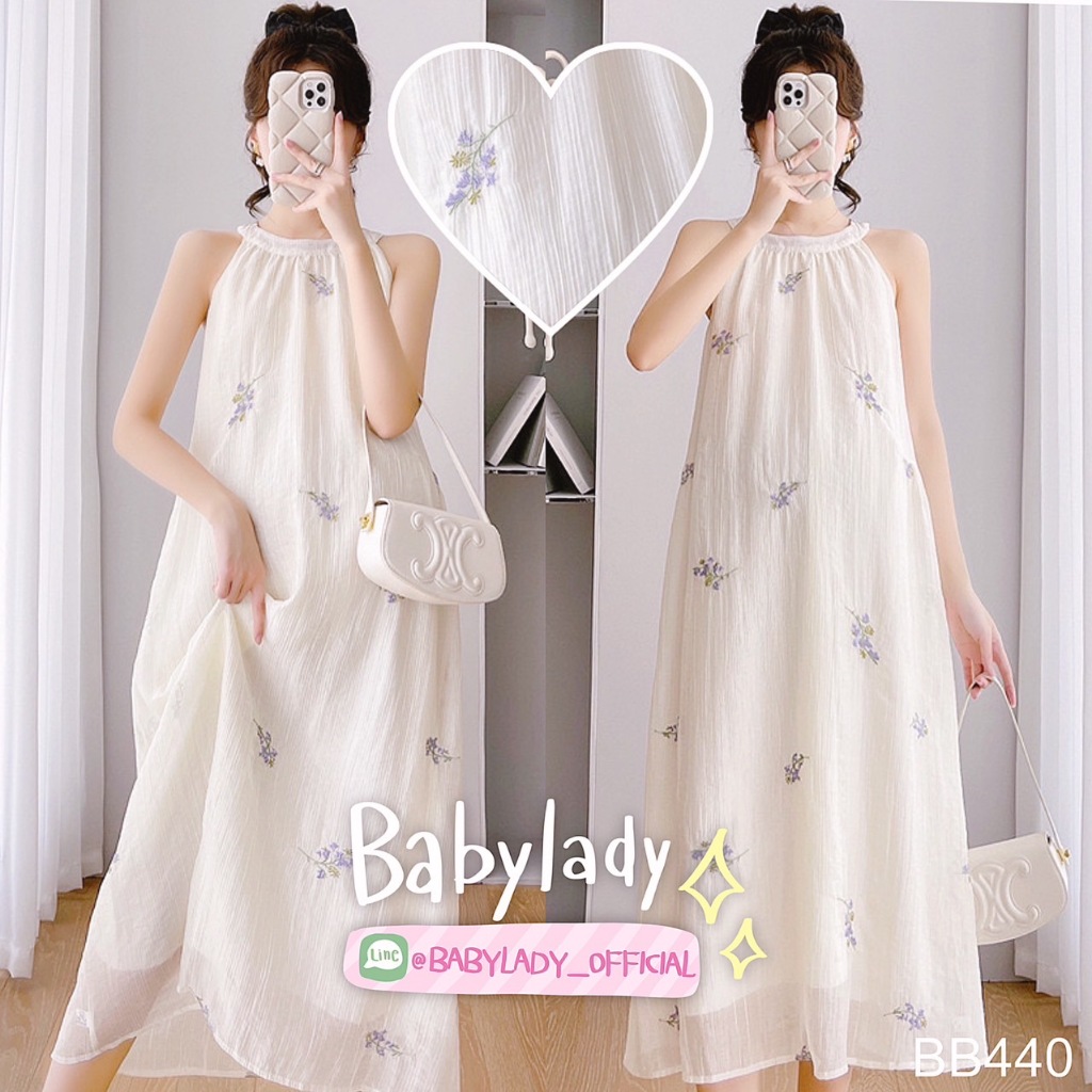 BB 440 เดรสคลุมท้องแฟชั่นสไตล์เกาหลี เนื้อผ้าชีฟองผสมฝ้าย มีtextureในตัว ผ้าเป็นงานปักลายดอกไม้ทั้งชุด มีซับใน