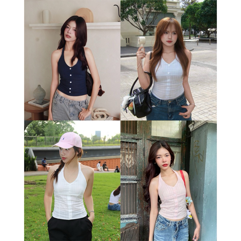 Cha top ♡︎- เสื้อครอปคล้องคอ สม๊อคหลัง