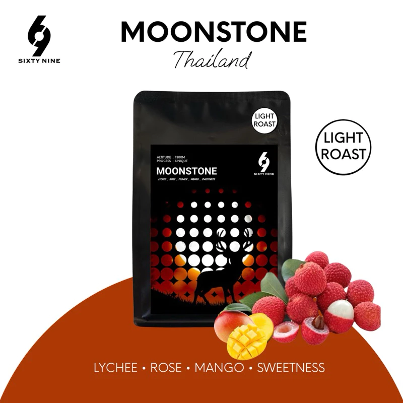 Sixtynine Coffee เมล็ดกาแฟคั่วอ่อนมูนสโตน (Moonstone By P’Aek) รสชาติที่เต็มไปด้วยลิ้นจี่และกุหลาบ