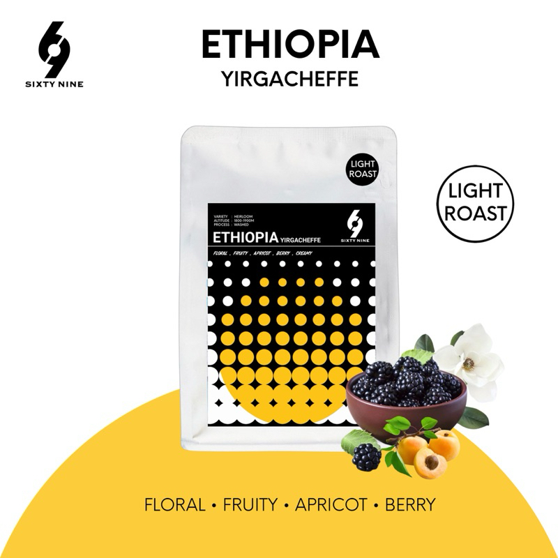 Sixtynine Coffee เมล็ดกาแฟคั่วอ่อนเอธิโอเปีย (Ethiopia Yigacheffee) Fuity แต่ยังสมูท คลีนๆได้ความ Aroma