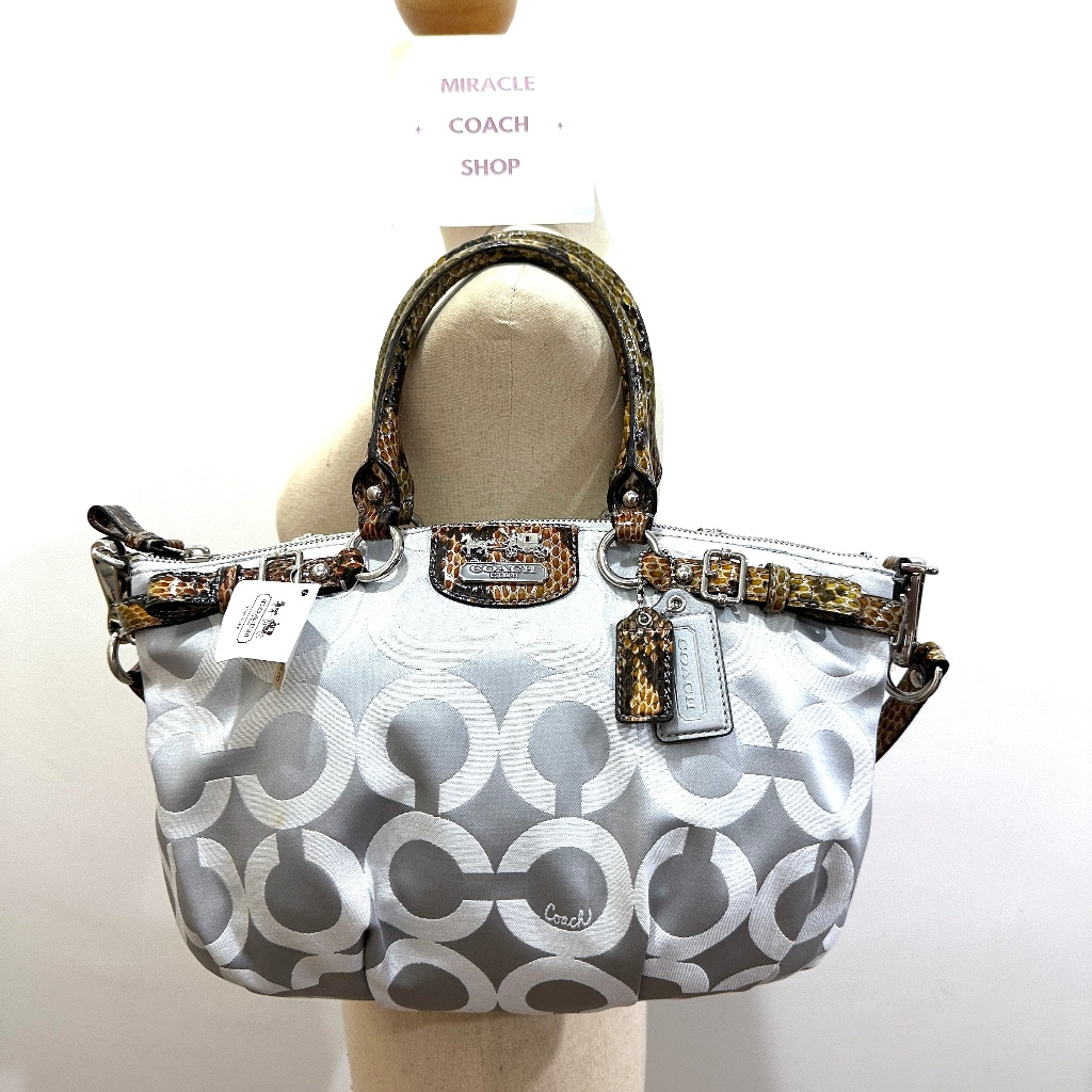 กระเป๋าถือ COACH ของแท้ มือ 1 รุ่นหรูจาก Shop Coach 18650 Madison Op Art Sateen Sophia Handbag Grey 