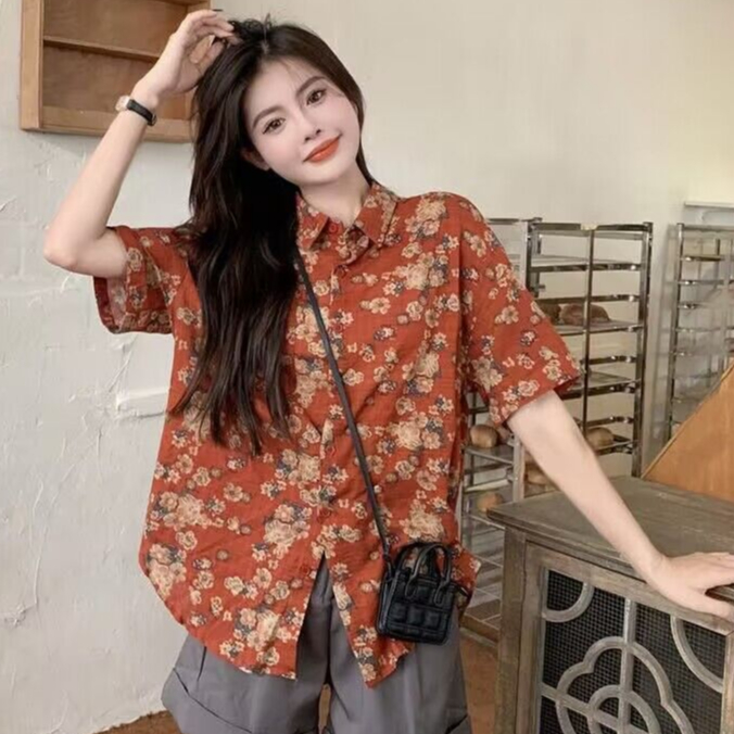 เสื้อวินเทจ เสื้อผู้หญิง แฟชั่น สไตล์เกาหลี ผ้าระบายอากาศดี ดีเทล #020194