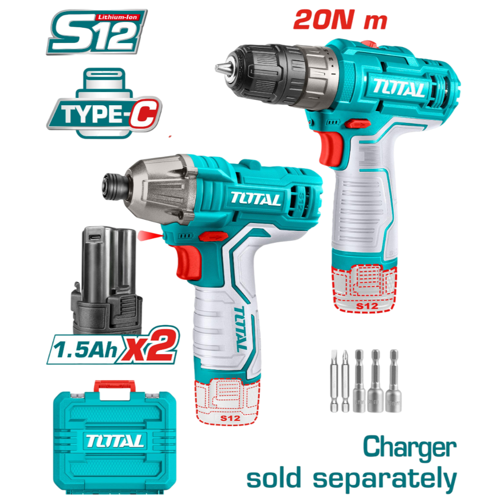 Total – TOSLI240586 Combo set 63 ชุดสว่านแบตเตอรี่ 12 โวลต์+สว่านกระแทก แบตเตอรี่ไร้สาย 12 โวลต์ ราคา ถูกที่สุด ดีลบีเคเค แกลเลอรีภาพที่ 3