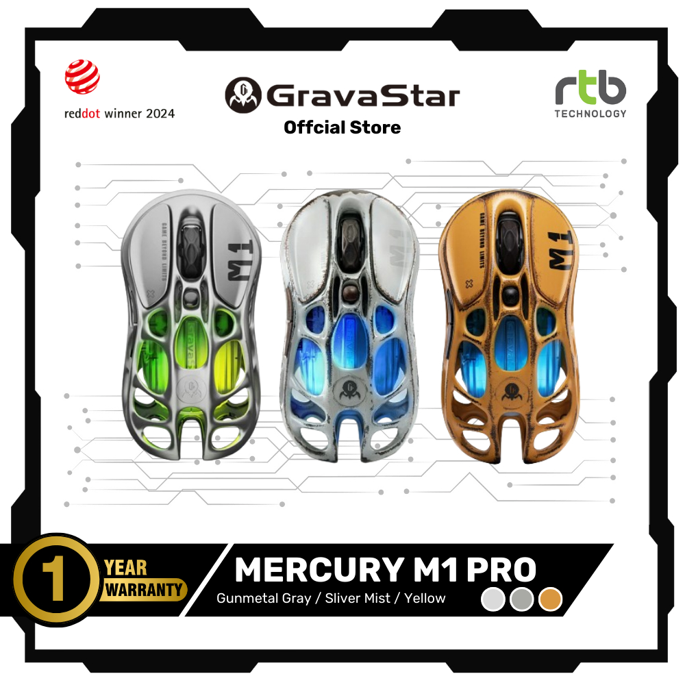 (ประกันศูนย์ไทย 1 ปี) GravaStar Mercury M1 Pro เมาส์เกมมิ่งไร้สาย Wireless Gaming Mouse