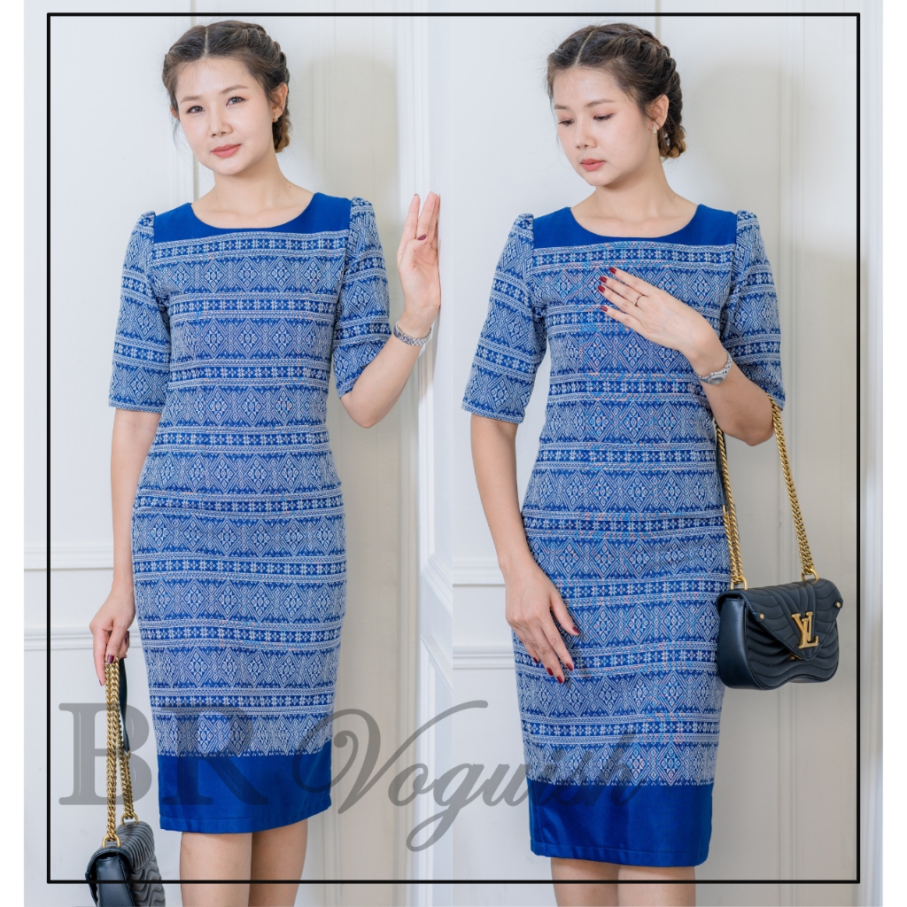 เดรสไทยอรัญญา ผ้าไทย แฟชั่นผู้หญิง BR Voguish